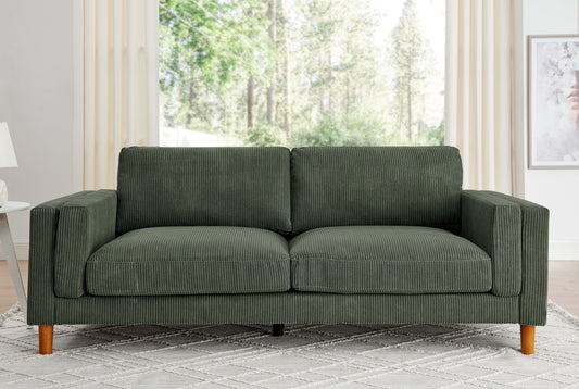 Corduroy Upholstered Square Arm Sofa with Wooden Legs