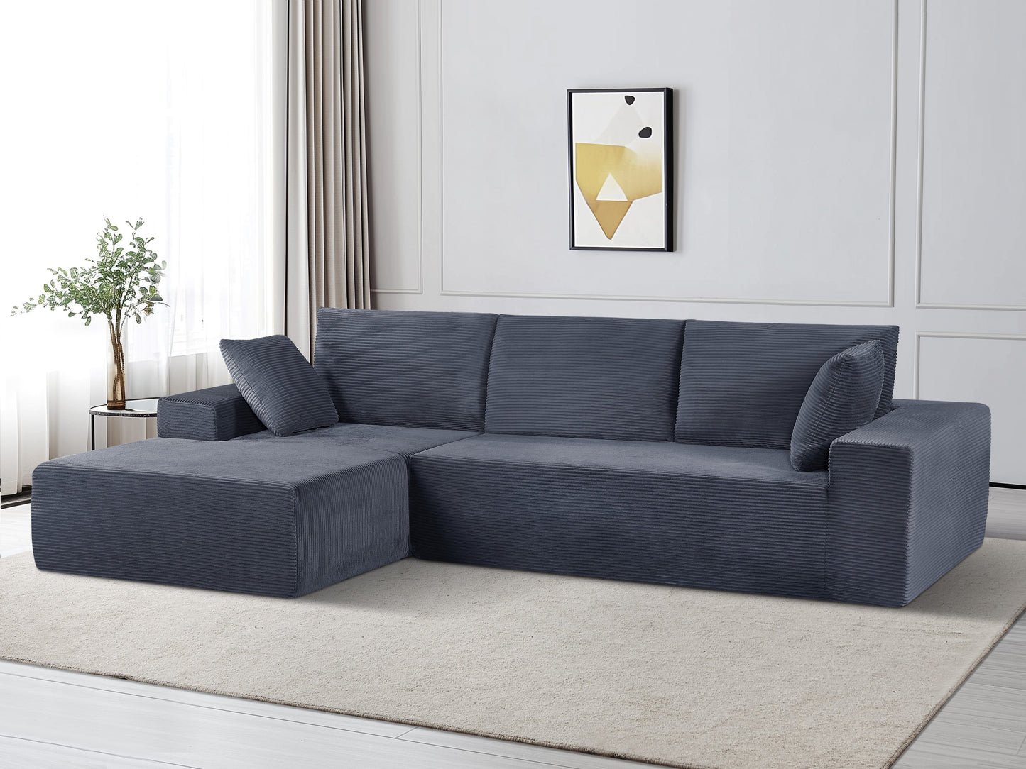 CozyFoam Modular Corduroy Sectional Sofa – 4-Seater, Convertible L-Shape | Cozy Sleeper Sectional for Living Room