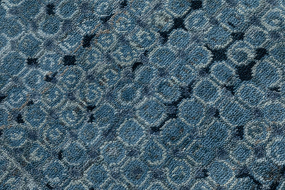 blue medallion hand knotted wool runner