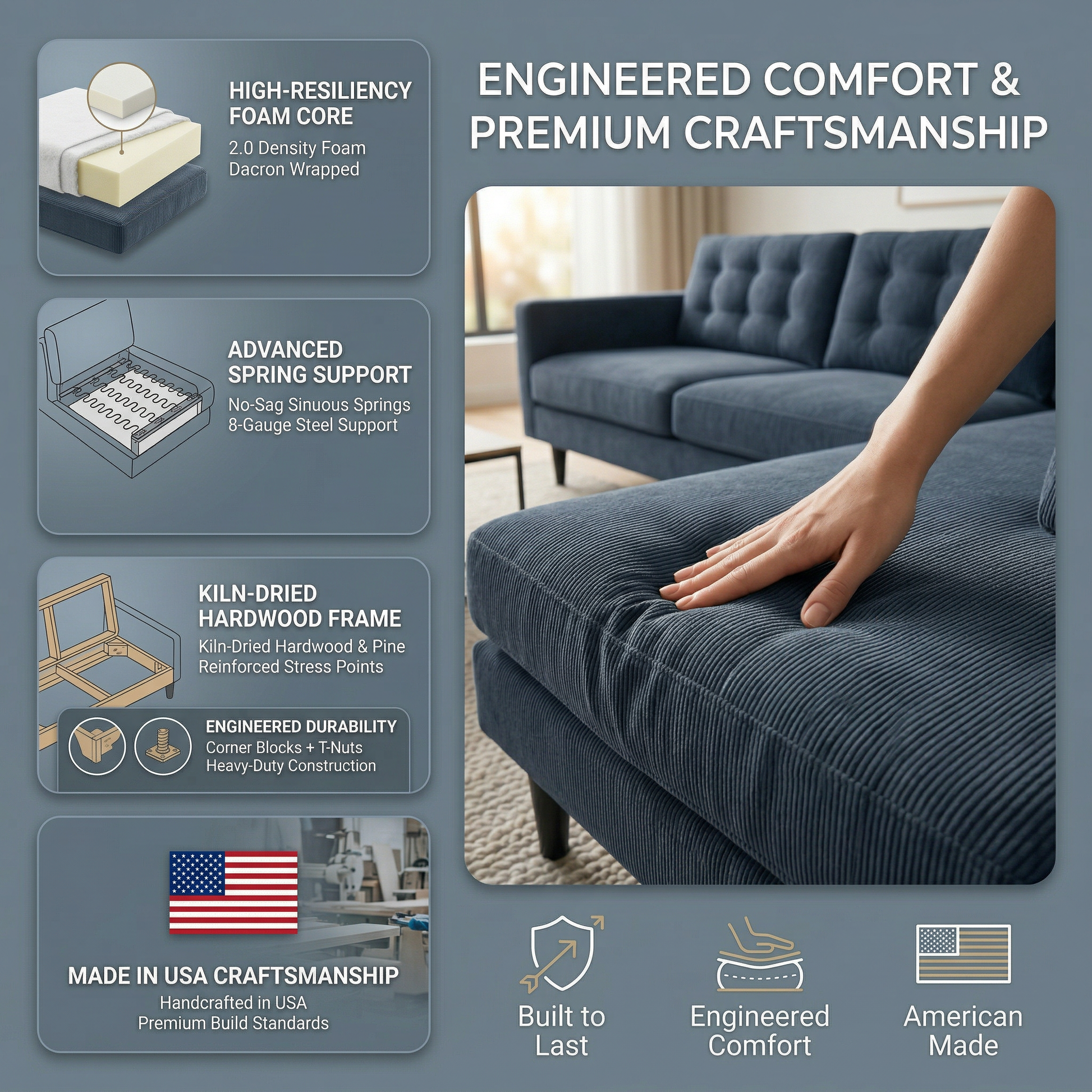 Slate Blue sectional sofa