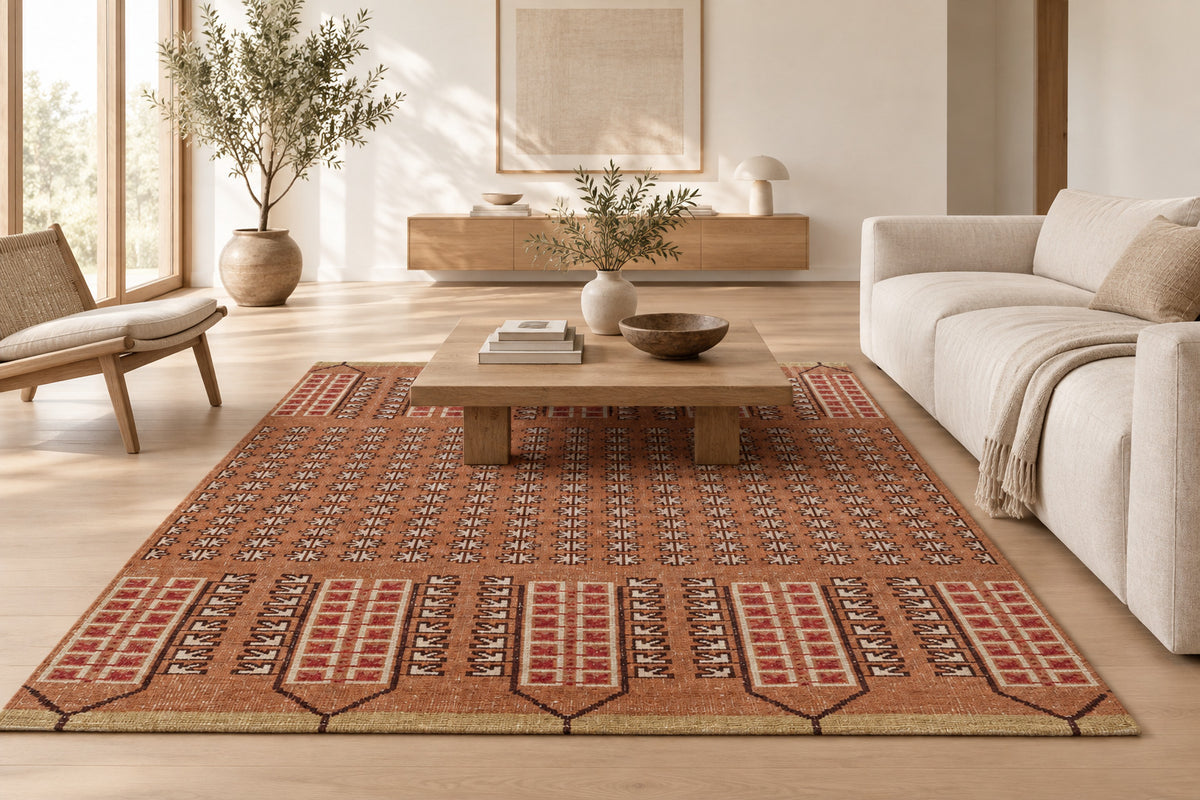 Modern Geometric Hand Knotted Wool Area Rug