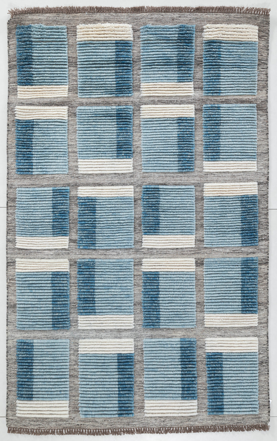 5x8 Blue Hand Woven Flatweave Kuba Dhurrie