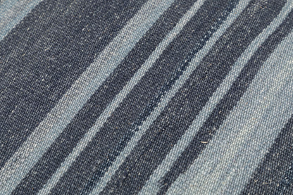 8x5 Navy Blue Striped Hand Woven Flatweave Wool Dhurrie