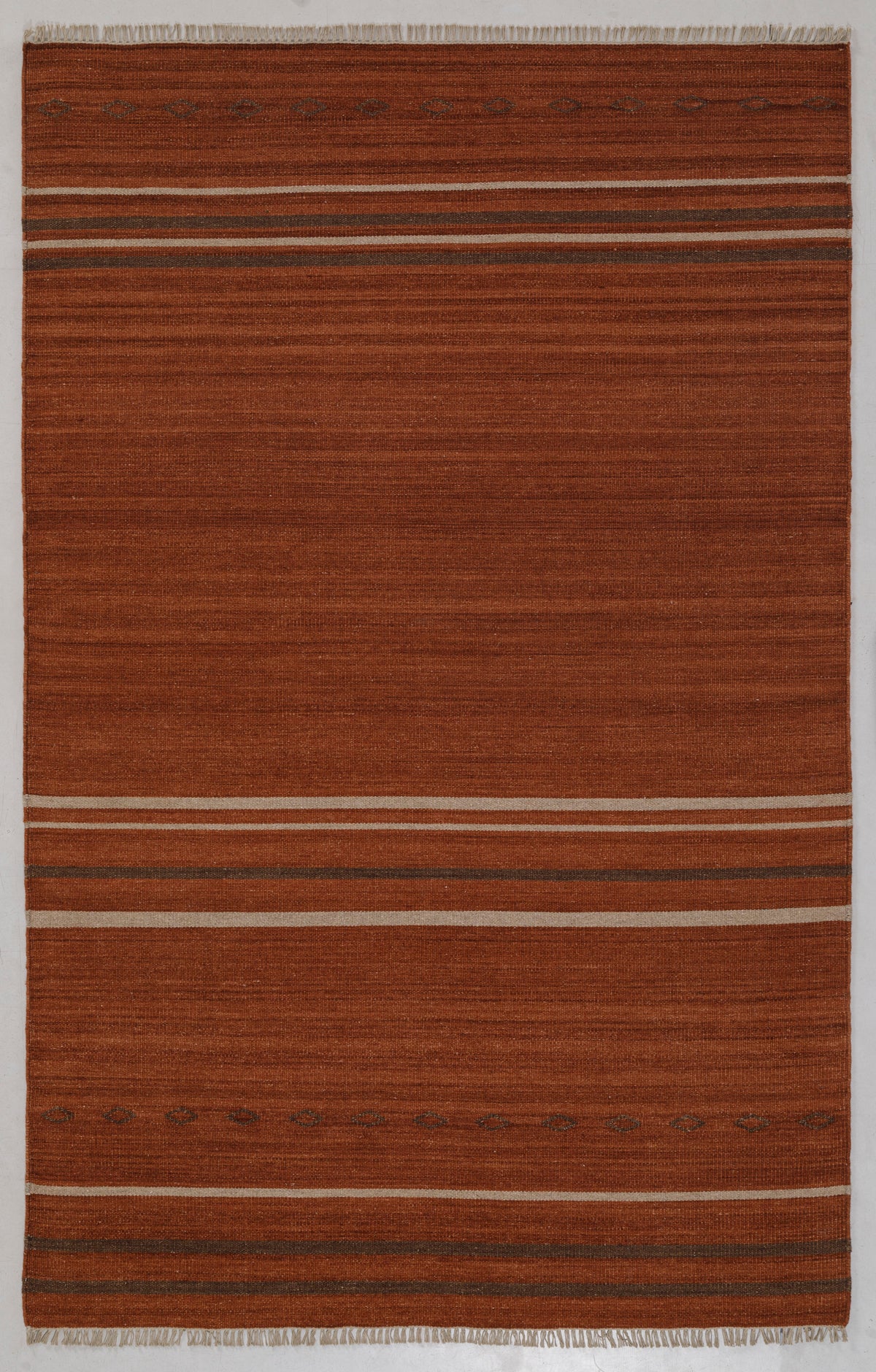 Terracotta brown Striped 5x8 Hand Woven Flatweave Wool Dhurrie