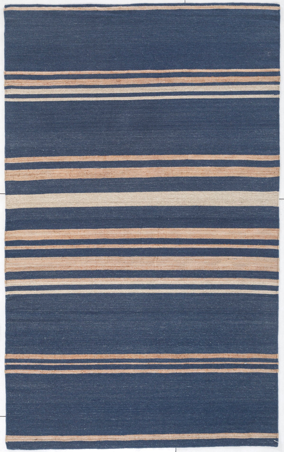 Aziza Blue Striped Hand Woven Flatweave Wool Dhurrie 8x5 panipat rugs