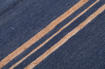 Aziza Blue Striped Hand Woven Flatweave Wool Dhurrie 8x5 panipat rugs