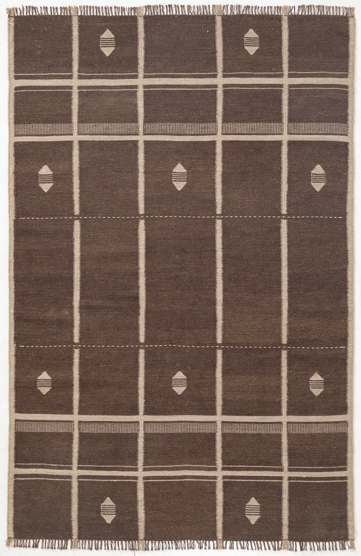 Bruno brown  Hand Woven Flatweave Wool Kuba Dhurrie 8x5 bhadohi rug