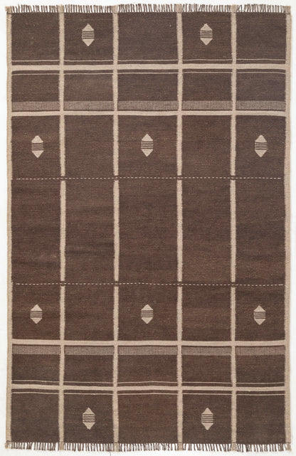 Bruno brown  Hand Woven Flatweave Wool Kuba Dhurrie 8x5 bhadohi rug