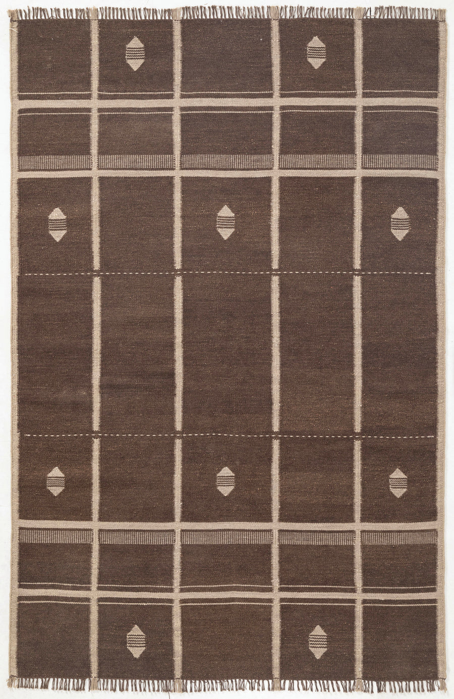 Bruno brown  Hand Woven Flatweave Wool Kuba Dhurrie 8x5 bhadohi rug