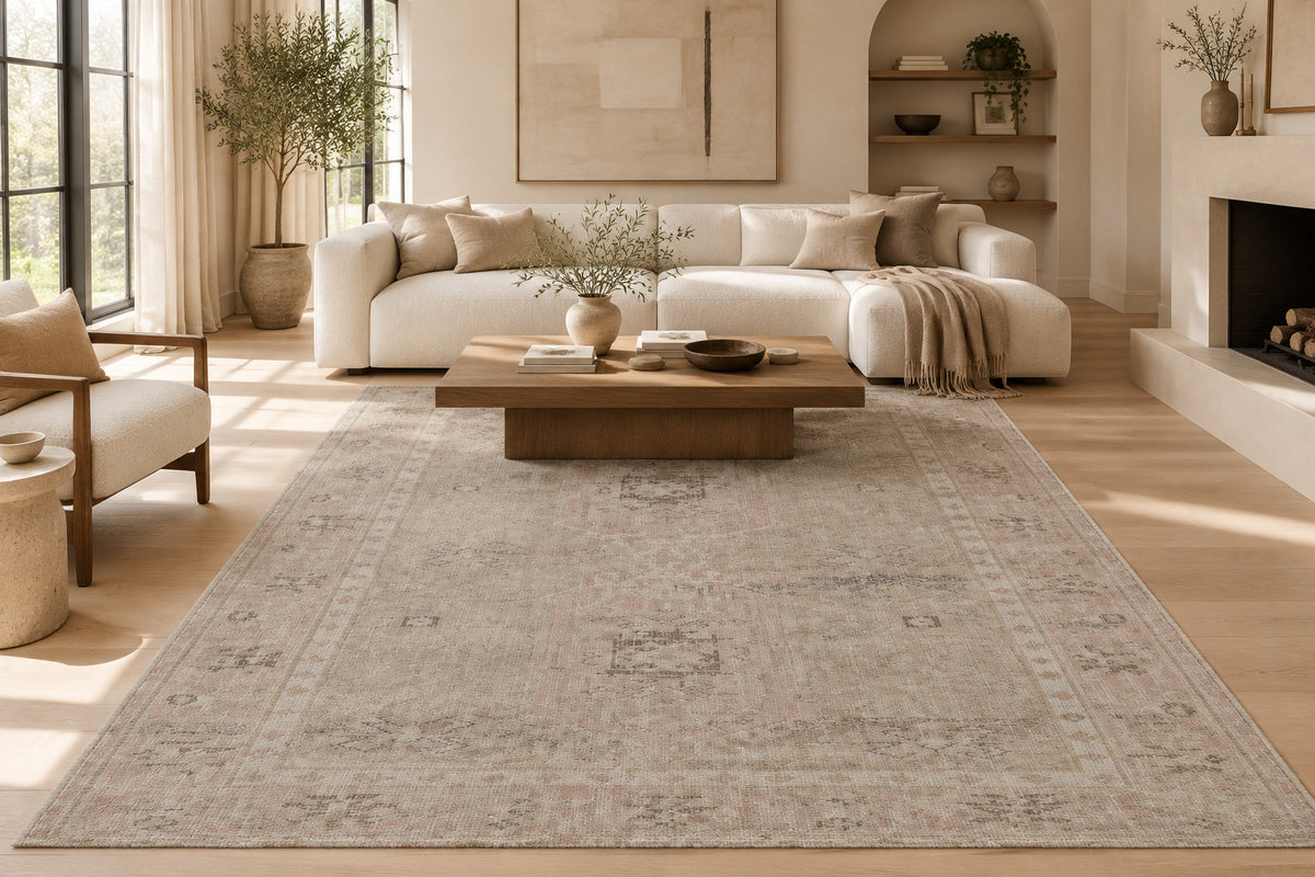 Vintage Medallion Hand Knotted Wool Area Rug 5x8 beige handknotted carpet