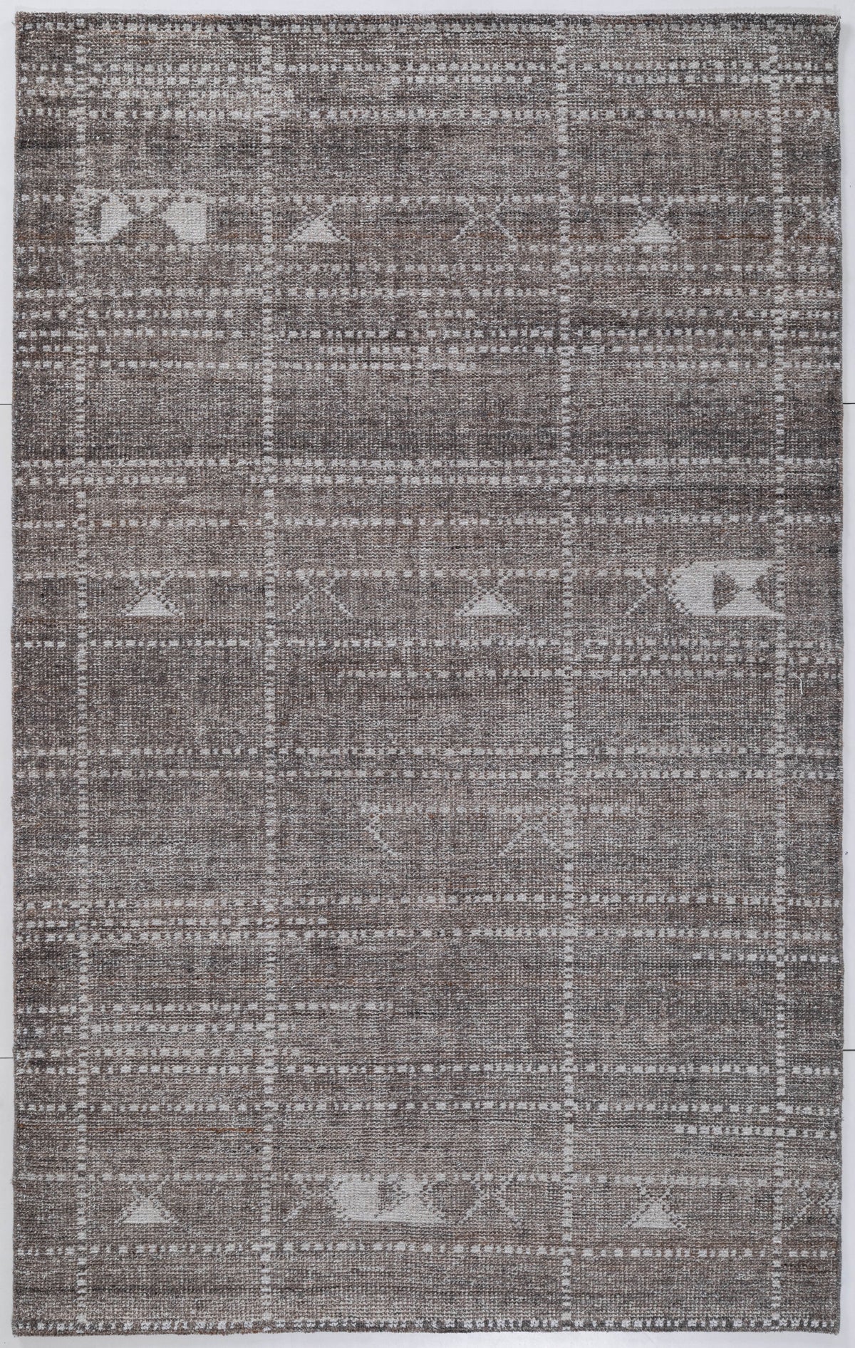 Charcoal & Beige Grid Hand Knotted Wool Area Rug 5x8 carpet
