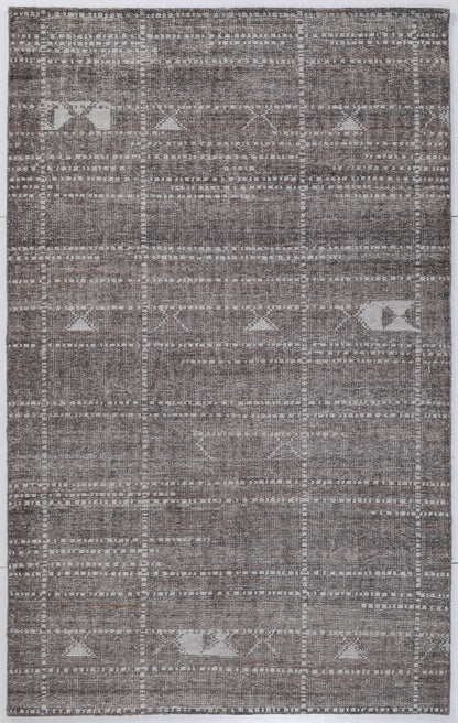 Charcoal & Beige Grid Hand Knotted Wool Area Rug 5x8 carpet