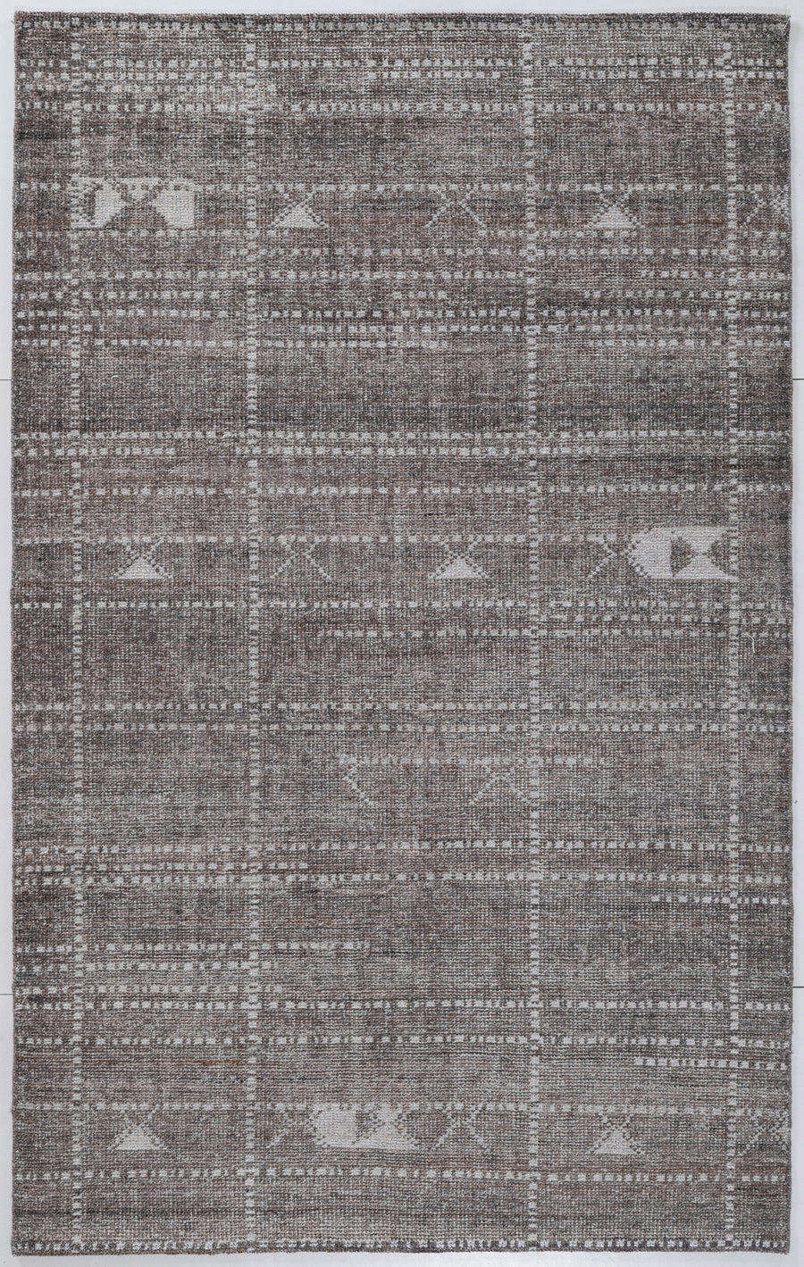 Charcoal & Beige Grid Hand Knotted Wool Area Rug 5x8 carpet