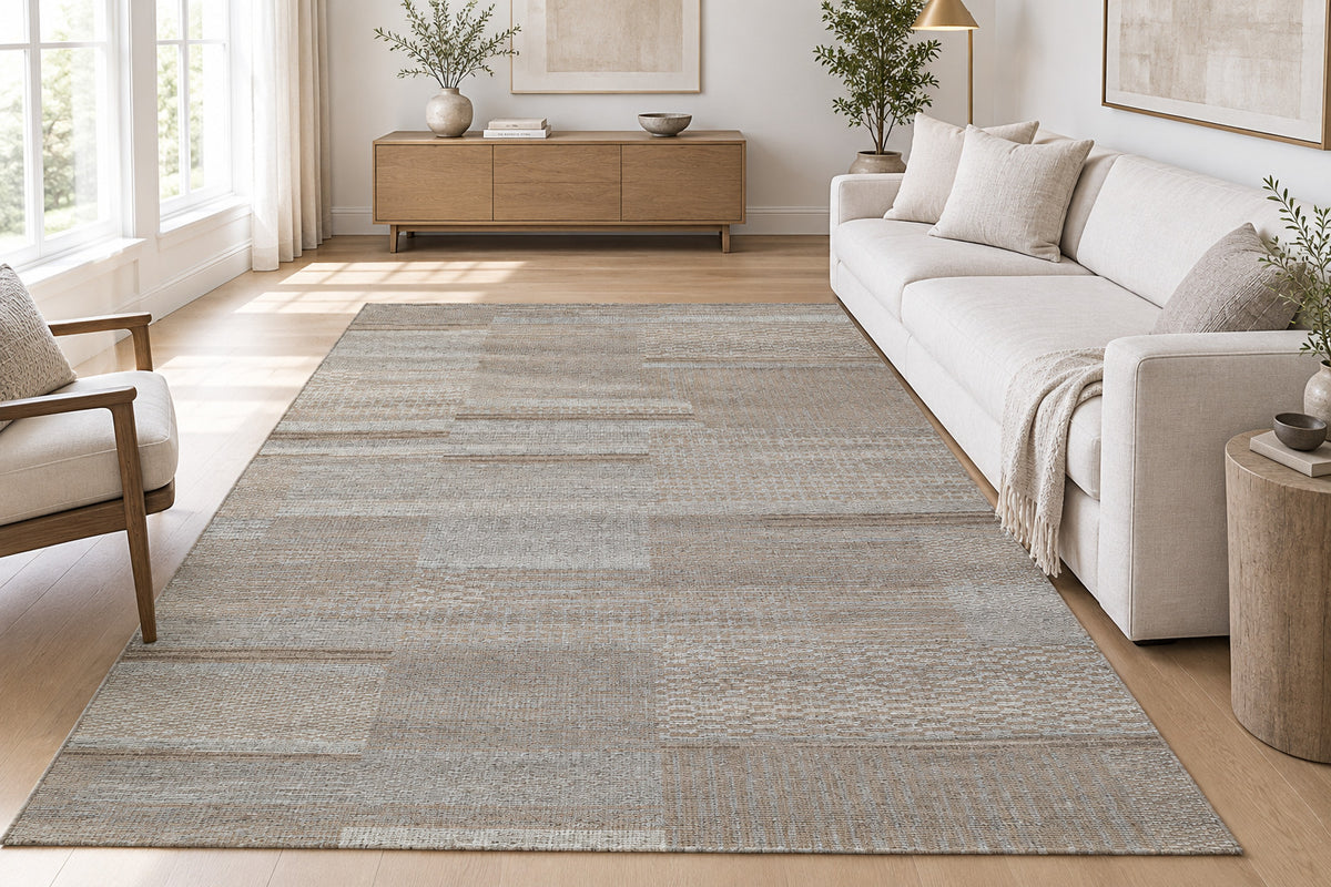 Patch Texture Hand Knotted Wool Area Rug