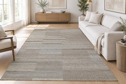 Patch Texture Hand Knotted Wool Area Rug brown beige 5x8 handmade rug