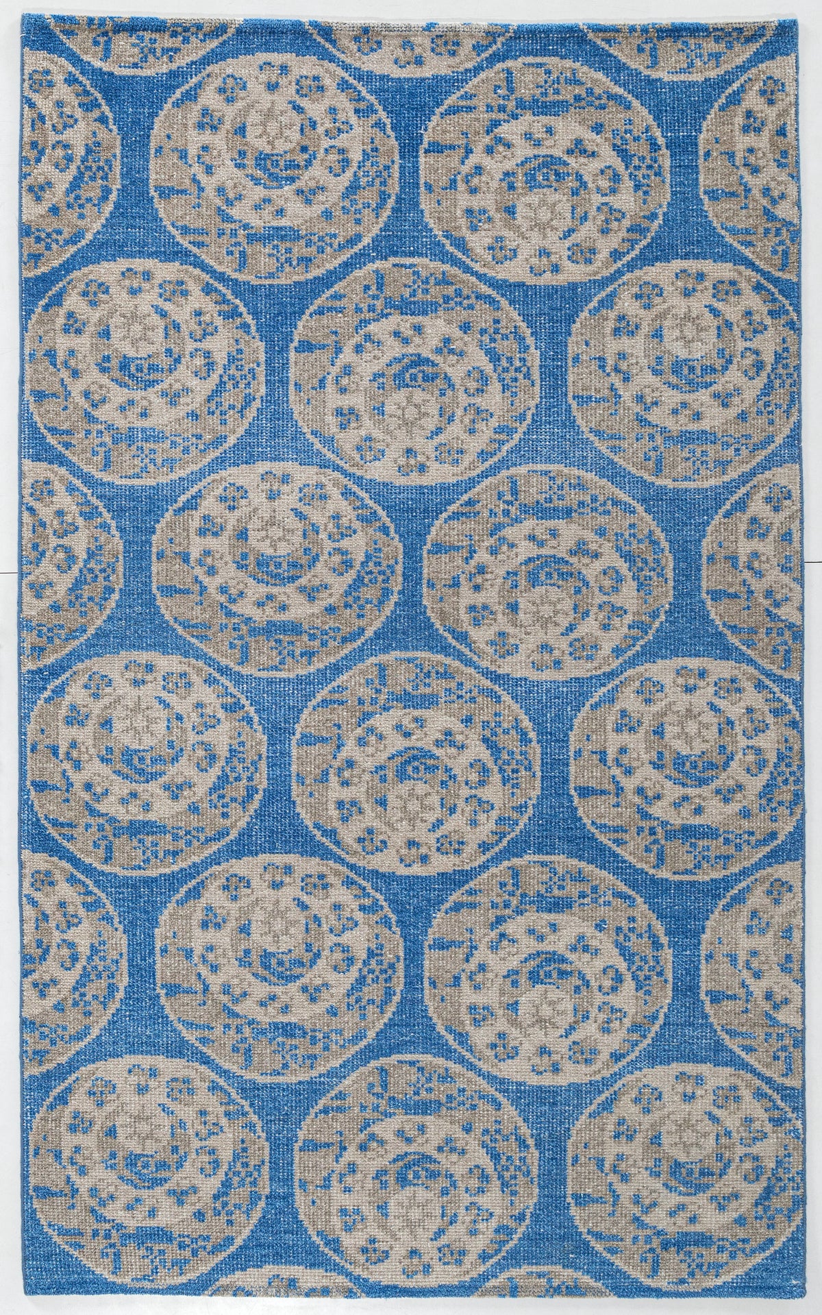 Blue & Beige Medallion Hand Knotted Wool Carpet 5x8