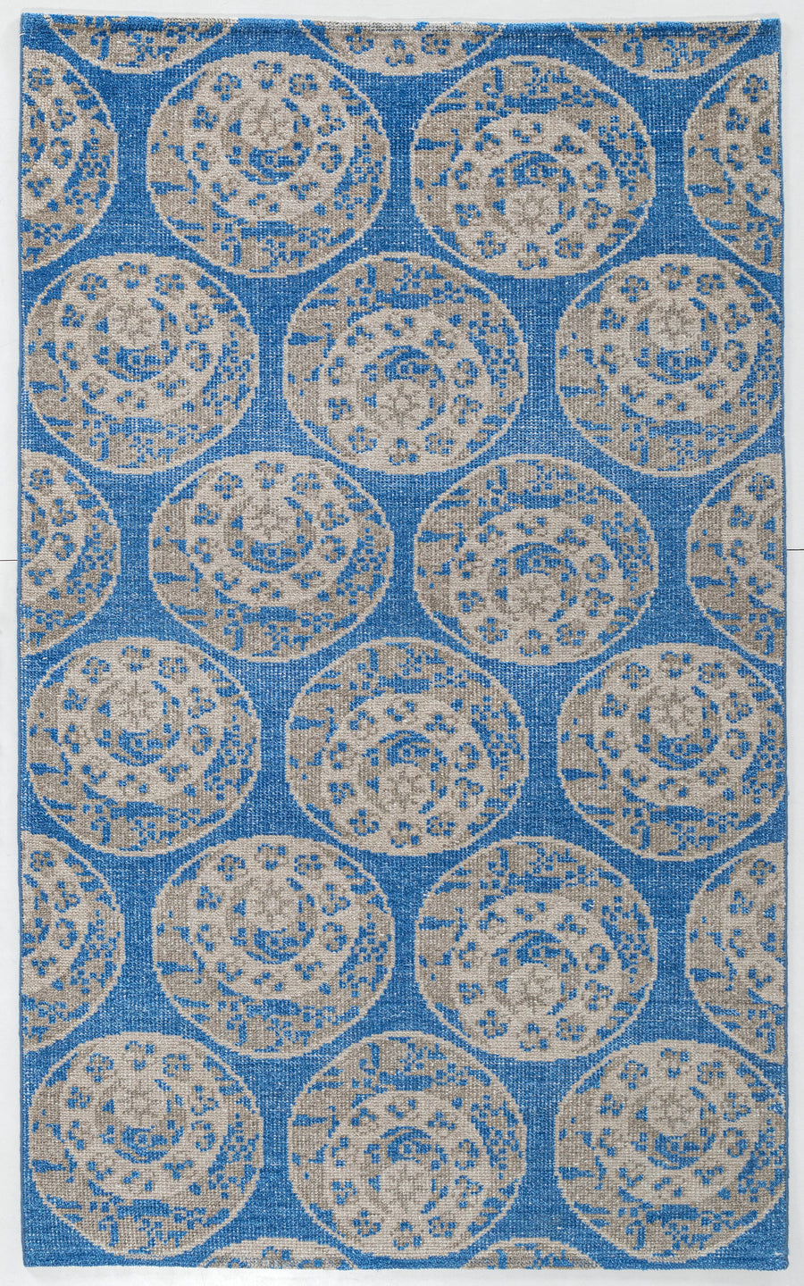 Blue & Beige Medallion Hand Knotted Wool Carpet 5x8