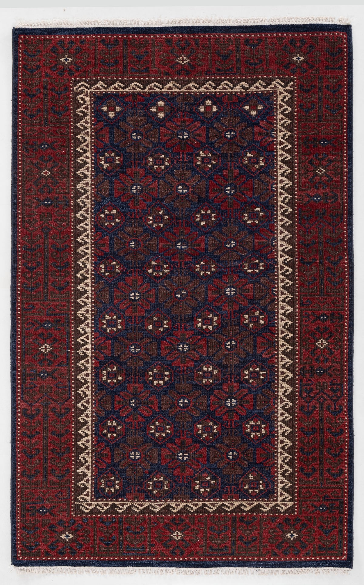 Crimson & Navy Oriental Hand Knotted Wool Area Rug 5x8 feet red