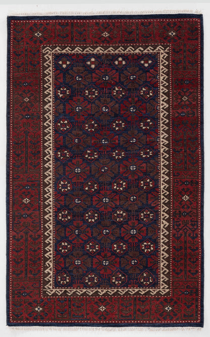 Crimson & Navy Oriental Hand Knotted Wool Area Rug 5x8 feet red