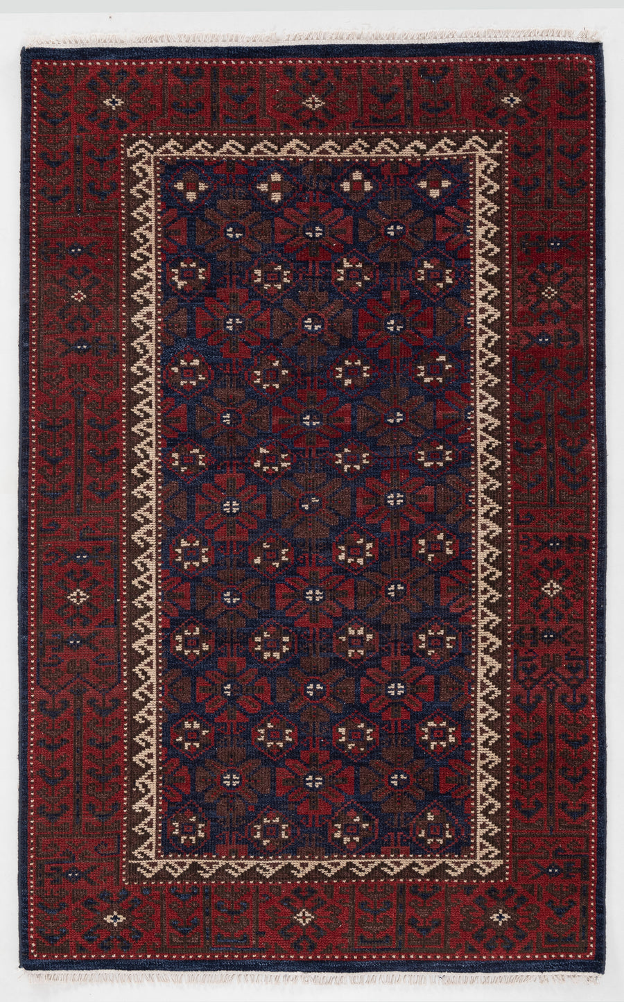 Crimson & Navy Oriental Hand Knotted Wool Area Rug 5x8 feet red
