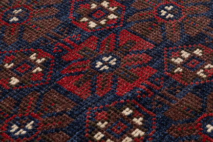 Crimson & Navy Oriental Hand Knotted Wool Area Rug 5x8 feet red