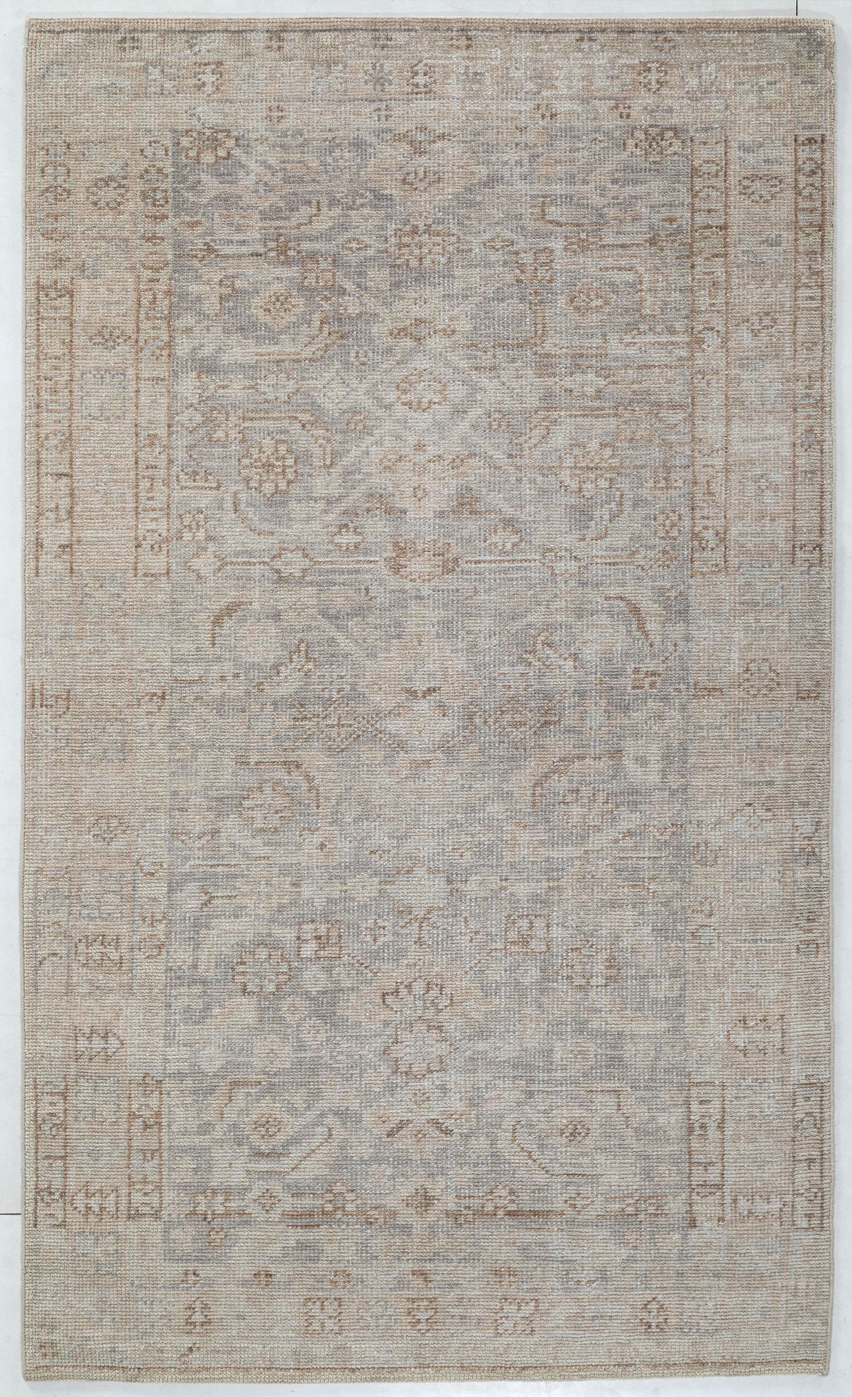 Faded Hand Knotted Wool Transitional Carpet 5x8 Brown Beige