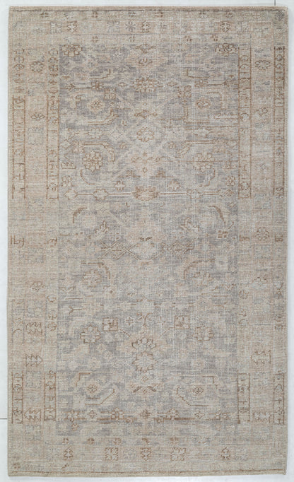 Faded Hand Knotted Wool Transitional Carpet 5x8 Brown Beige