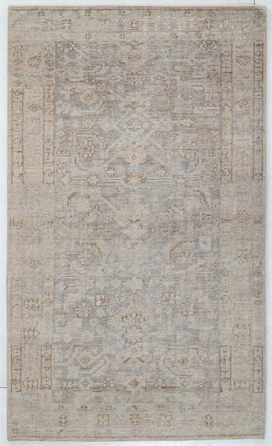 Faded Hand Knotted Wool Transitional Carpet 5x8 Brown Beige