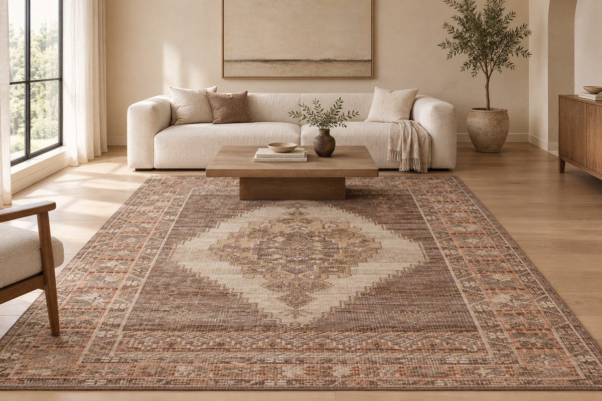 Traditional Brown Hand Knotted Wool Area Rug 5x8