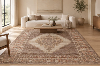 Traditional Brown Hand Knotted Wool Area Rug 5x8