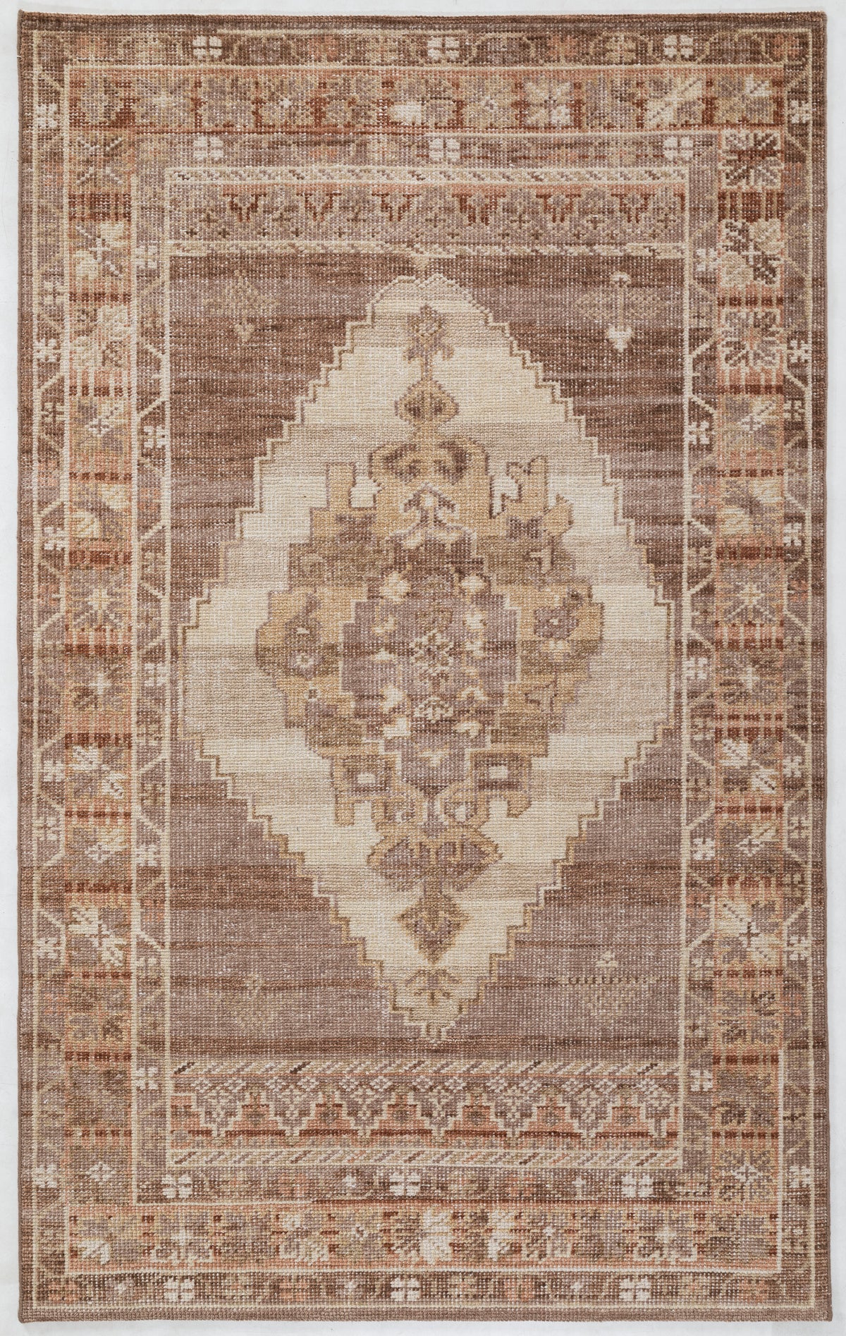 Traditional Brown Hand Knotted Wool Area Rug 5x8