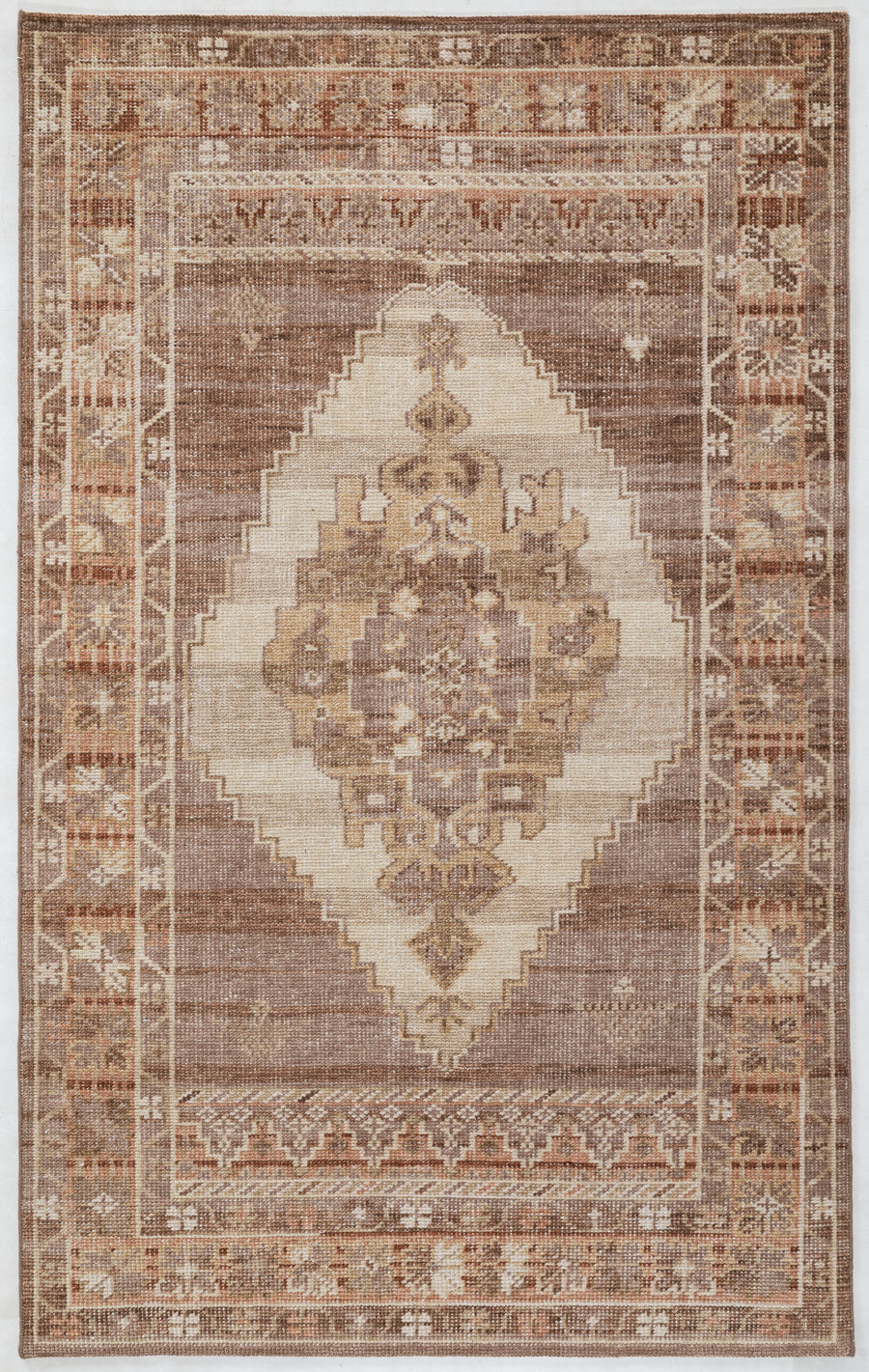 Traditional Brown Hand Knotted Wool Area Rug 5x8