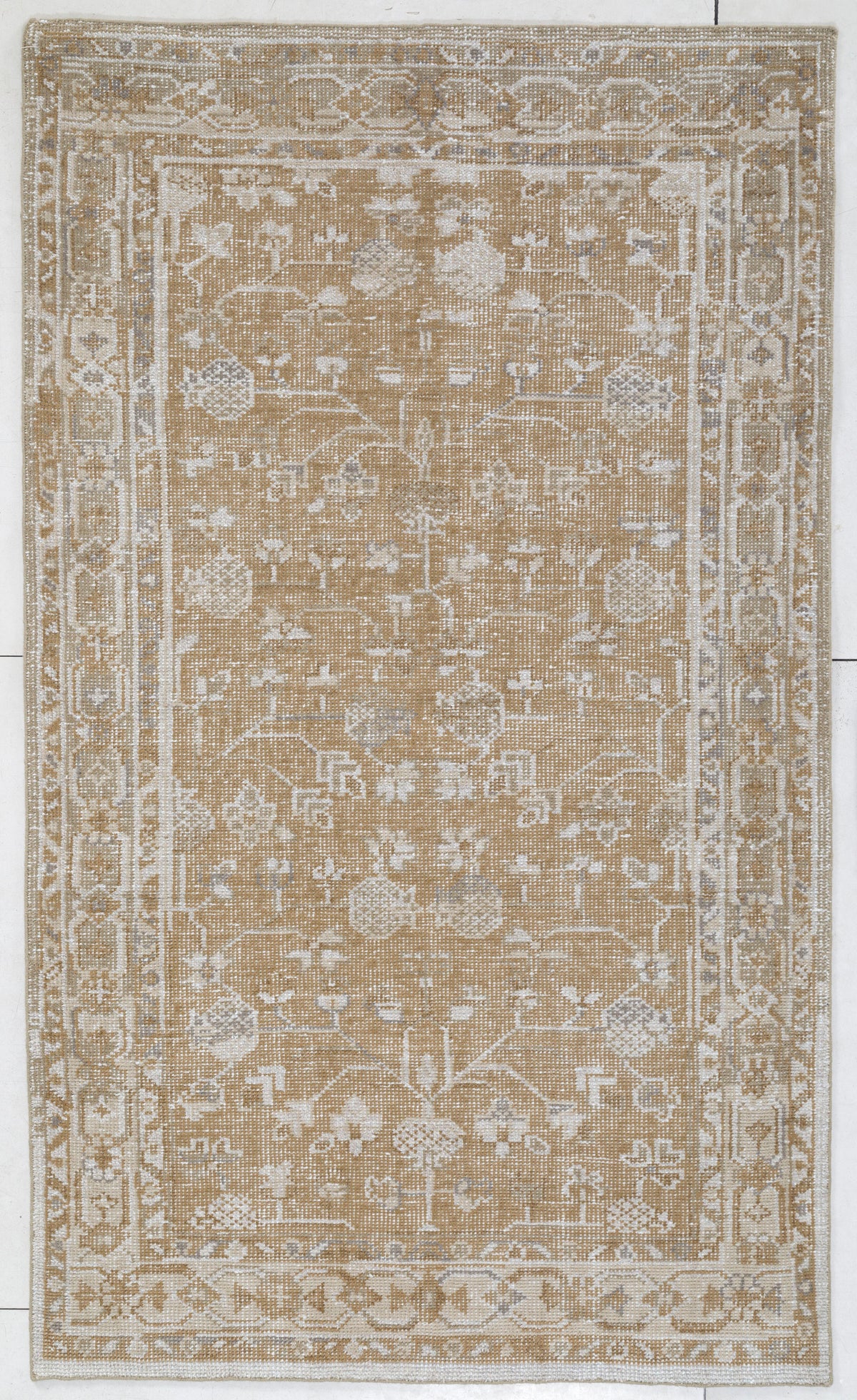 Vintage Botanical Hand Knotted Wool Area Rug 5x8 Brown+Gold
