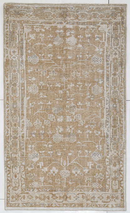 Vintage Botanical Hand Knotted Wool Area Rug 5x8 Brown+Gold

