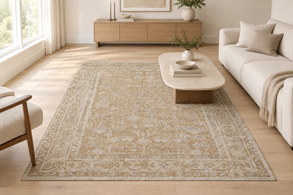 Vintage Botanical Hand Knotted Wool Area Rug 5x8 Brown+Gold
