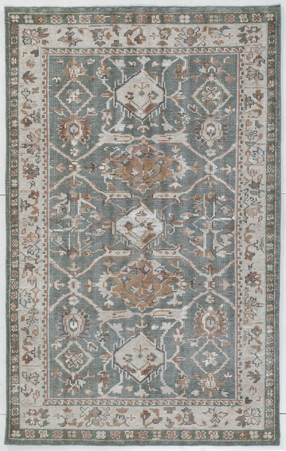 Traditional Diamond Lattice Hand Knotted Wool Area Rug 5x8 Slate Blue