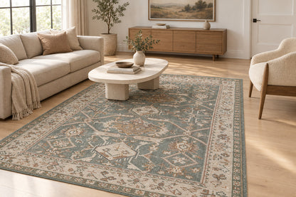 Traditional Diamond Lattice Hand Knotted Wool Area Rug 5x8 Slate Blue