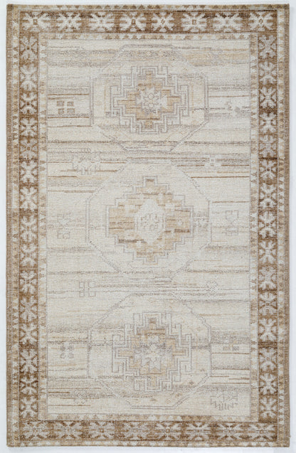 Tribal Medallion Hand Knotted Wool Area Rug 5x8 Beige