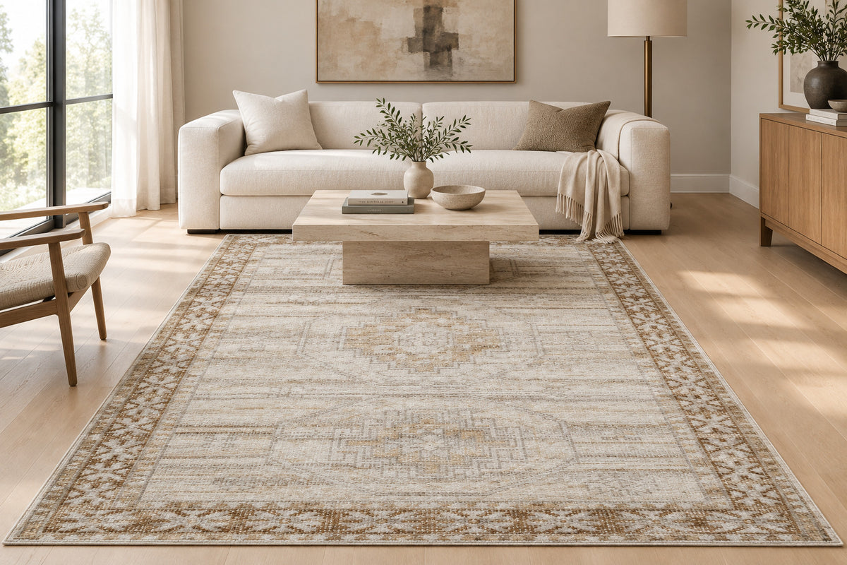 Tribal Medallion Hand Knotted Wool Area Rug 5x8 Beige