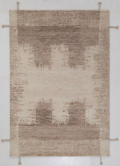 Ziyan Ikkat Hand Knotted Wool Area Rug 6x9 beige