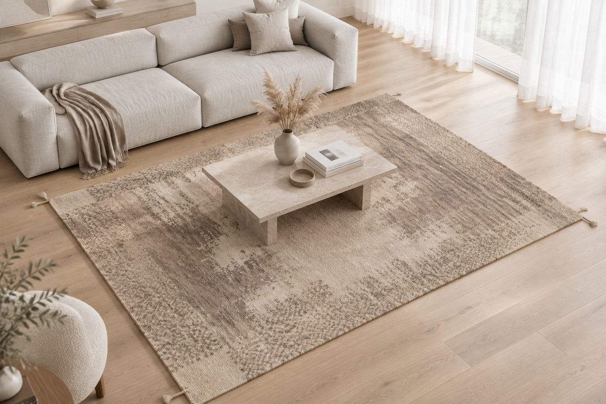 Ziyan Ikkat Hand Knotted Wool Area Rug 6x9 beige