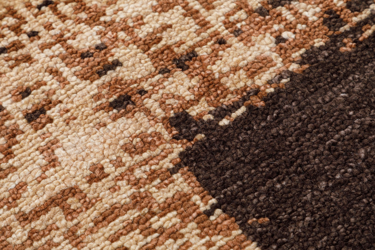 Geometric Ikkat Hand Knotted Wool Area Rug 6x9 brown beige