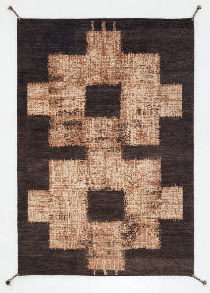 Geometric Ikkat Hand Knotted Wool Area Rug 6x9 brown beige