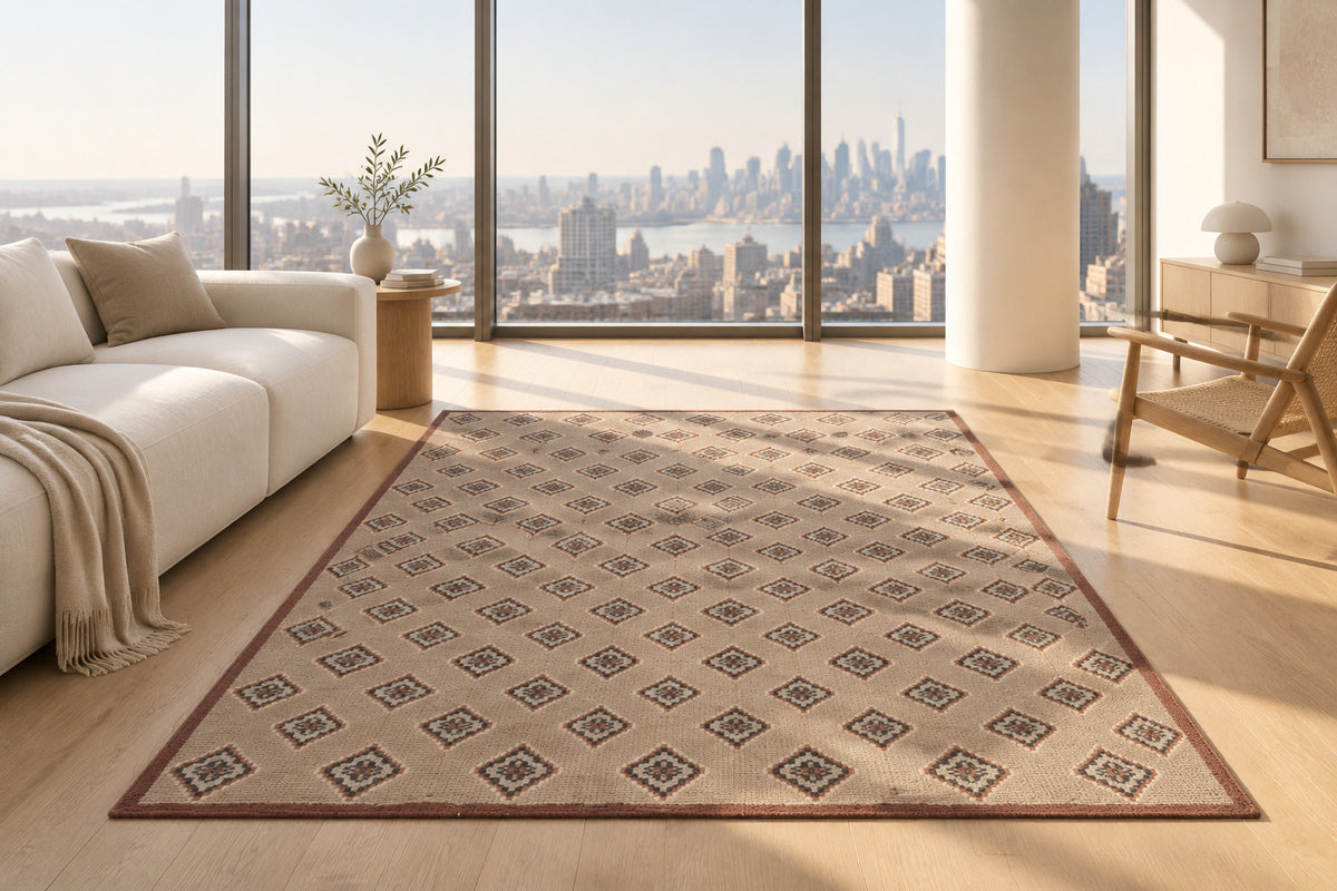 Geometric Diamond Hand Knotted Wool Area Rug 5x8 Natural rug