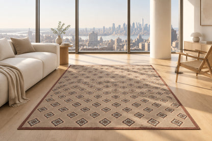 Geometric Diamond Hand Knotted Wool Area Rug 5x8 Natural rug