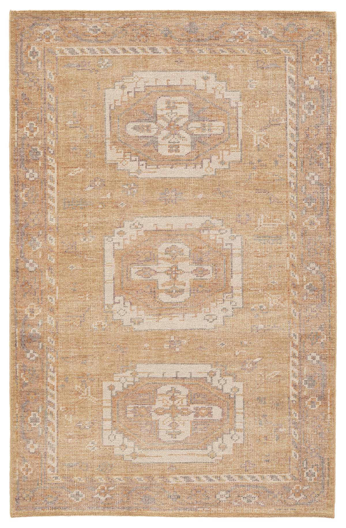 Triple Medallion Traditional Hand Knotted Wool Area Rug 5x8 beige rugs