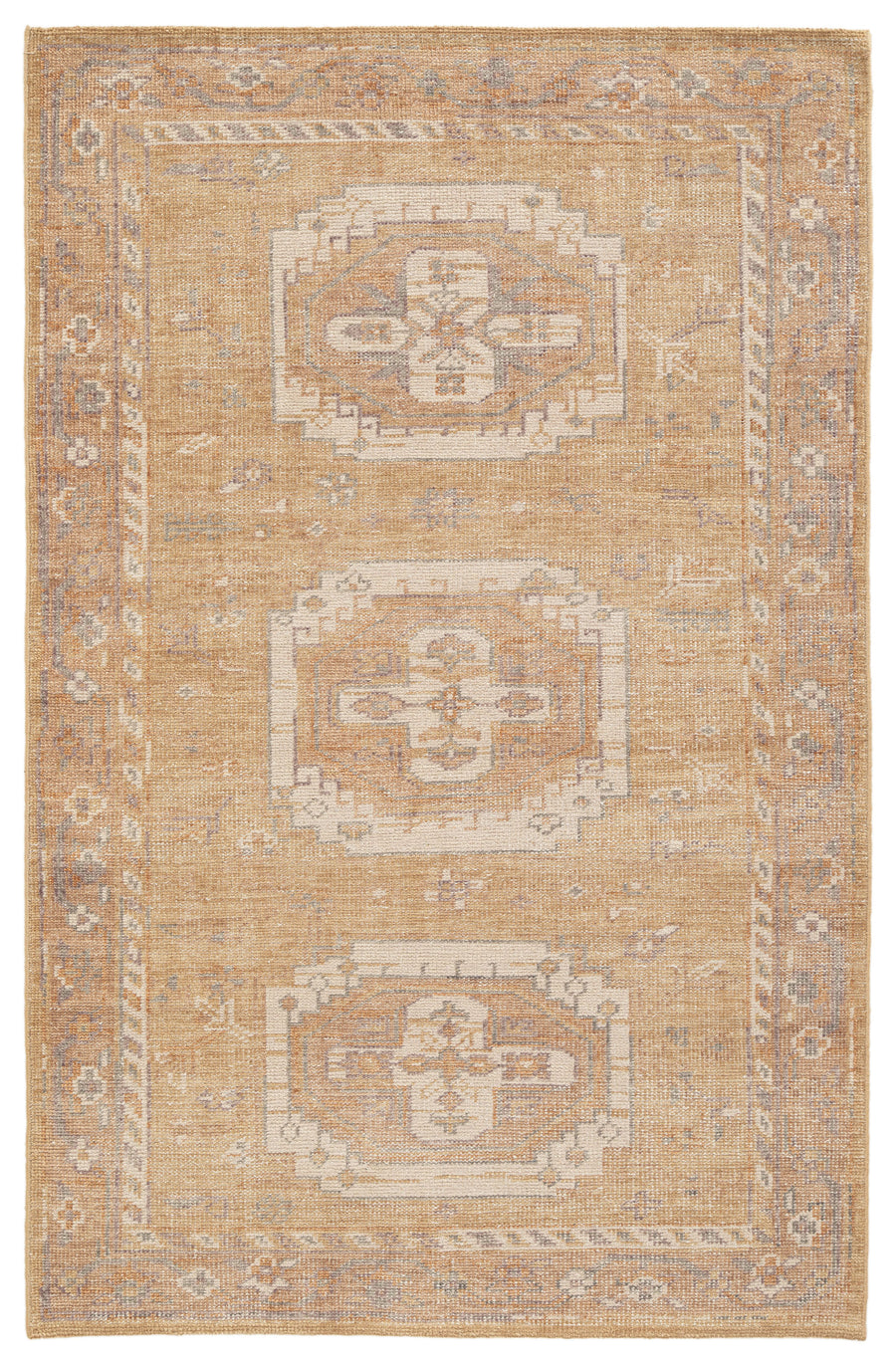 Triple Medallion Traditional Hand Knotted Wool Area Rug 5x8 beige rugs