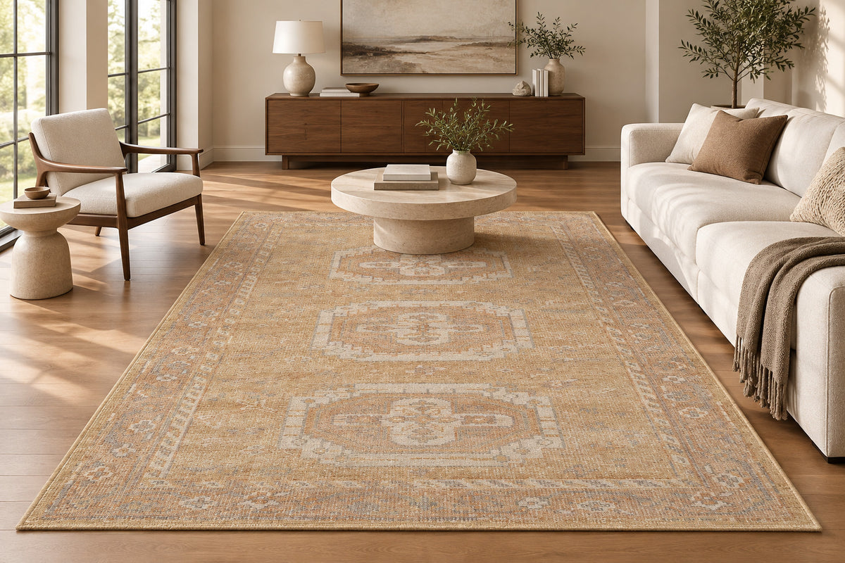 Triple Medallion Traditional Hand Knotted Wool Area Rug 5x8 beige rugs