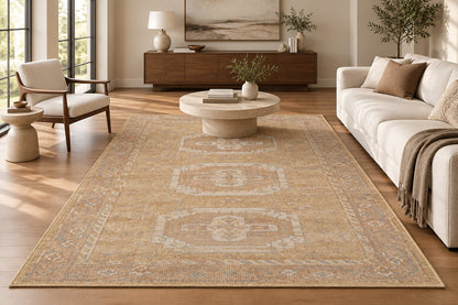 Triple Medallion Traditional Hand Knotted Wool Area Rug 5x8 beige rugs