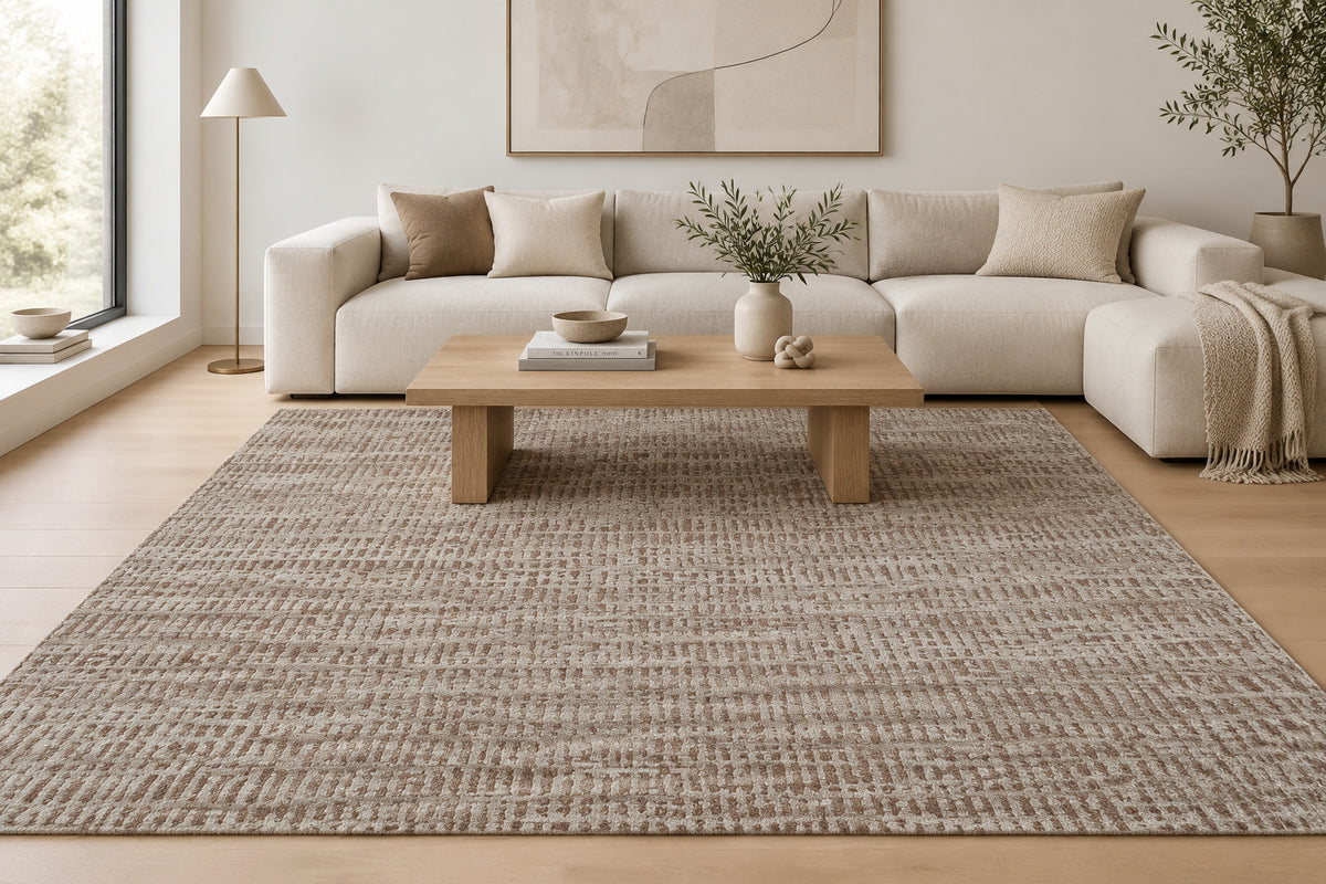 Linear Stripe Hand Knotted Wool Area Rug 8x10 brown beige rug